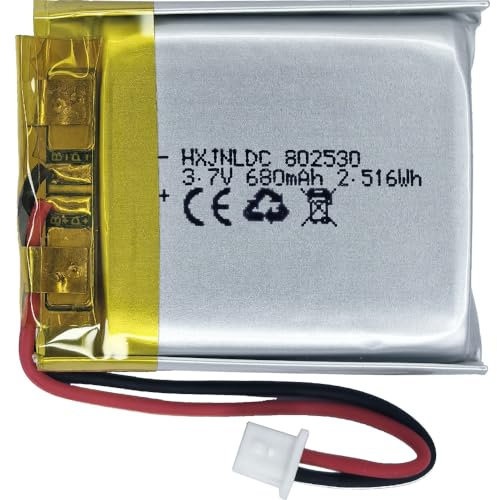DC 3.7V 680mAh 802530 wiederaufladbare Lithium-Polymer-Batterie passend für DIY 3.7-5V elektronische Produkte mit eingebautem 2-Draht-Batterieaustausch und LED-Leuchten