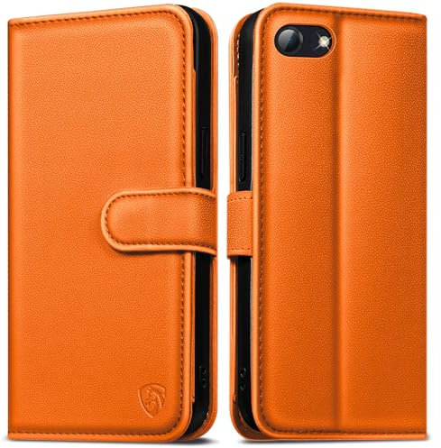 EASDNB Handyhülle für iPhoneSE 2022/SE 2020 Hülle[6 Kartenfächer][RFID Blocker][Standfunktion] Klapphülle Lederhülle für iPhone8/iPhone7 Stoßfeste Schutzhülle,Orange