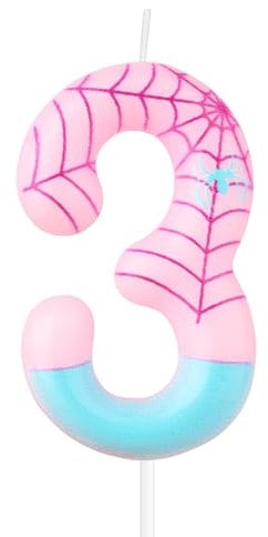 Spider Birthday Candles,Boys Girls 3rd Birthday Cake Candles, Pink Blue Number 3 Candle for Cake, Spider Cake Candles Cake Toppers, Kids Spider Themed Birthday Cake Decorations, Spider Web Ornament