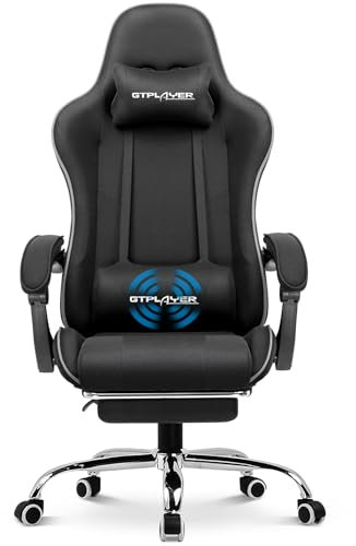GTPLAYER Chaise Gaming Ergonomique, Fauteuil Gamer, Chaise Bureau, Chaise de Gaming avec Dossier réglable à 135°, Hauteur Réglablerepose-Pieds rétractables, Siege, Tissu Noir