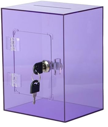 Tainrunse Clear Piggy Bank for Adults, Acrylic Piggy Bank with Lock and Keys, Saving Box Large Capacity Openable Transparent Savings Jar Coin Cash Container Purple