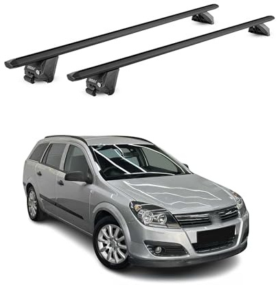 OMAC Dachträger für Opel Astra H J Kombi 2004-2015 Aluminium Schwarz | TÜV geprüft, bis 100 kg Traglast, T-Nut-Befestigung, für integrierte Dachreling geeignet, Querträger, Grundträger