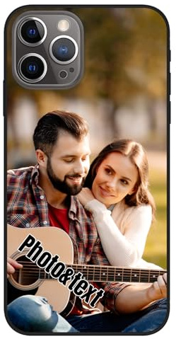 Personalisierte Handyhülle für iPhone 12 Pro Hülle Personalisiert Foto Bild Digital individuelles Custom Logo Text Namen Schutzhülle Silikon Schwarz Ultradünn Case Umfassender Schutz Kratzfest