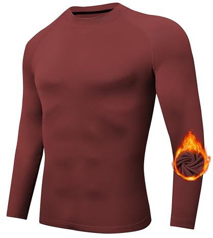 Djtnzdm Langarmshirt Herren Thermo Shirt Langarm Funktions Laufshirt Warm Funktionsshirt Männer Sportshirt Thermounterhemd Winter Tshirt Langarm Herren Skiunterwäsche Unterhemd Wine Red L