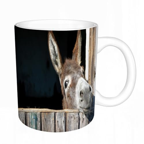 KDWJS Tasse Keramik Kaffeetassen Große 11oz Tassen 330ml Trinkgläser Mit Griff Personalisierte Geschenk Weiß,Esel Tierliebhaber Süßer Lustiger Esel