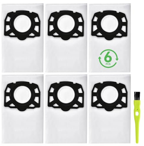 6 bolsas para aspiradora Karcher WD4 WD5 WD6 MV4 MV5 MV6 KFI 487 2.863-006.0 bolsas de filtro para aspiradora húmeda y seca (15 bolsas de aspiradora+1 par de pinceles)