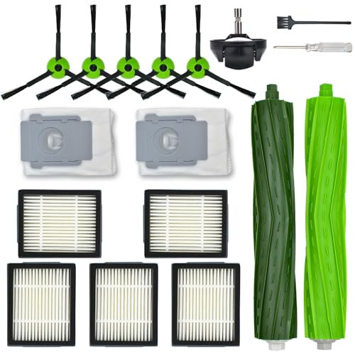 Pièces de rechange accessoires pour i Robot Roomba J Plus J5+ J6+ J7+ J8+ J9+ –1 brosse principale,2 sacs à poussière,5 brosses latérales noires,5 filtres,1 roue pivotante avant (Pas de Combo j7+ j9+)