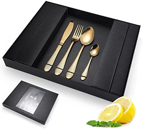 OWOHYG 24-Piece Stainless Steel Flatware Cutlery Set, Silverware Set with Gift Box, Includes Knives/Forks/Spoons Mirror Polished Dishwasher Uses Safe Decor