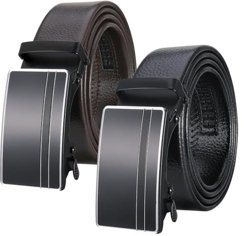 patinadrift Gürtel Herren Leder, 2 Stück Herren-Gürtel Automatik Herrengürtel Ratschengürtel Ledergürtel Schwarz Braun Hosengürtel Ohne Löcher für Männer Anzug Jeans Hose Freizeit Business