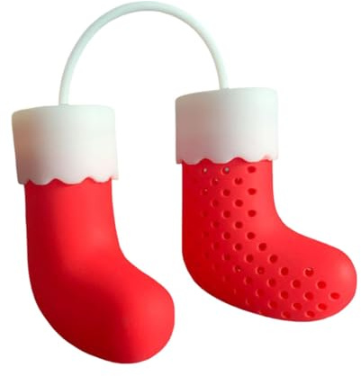 Teesieb aus Silikon – niedliches und wiederverwendbares Teesieb aus feinmaschigem Silikon – Teesieb mit losen Blättern, Design von Weihnachtsstrümpfen
