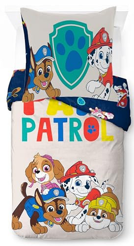 Jay Franco Nickelodeon Paw Patrol 100% Baumwolle Einzelbett-Bettbezug-Set – Chase und Skye Grau Bettwäsche Enthält Kissenbezug 80 x 80 cm