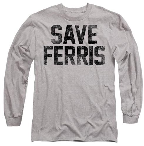 Ferris Bueller Save Ferris Mens Long Sleeve T Shirt, Athletic Heather, XX-Large