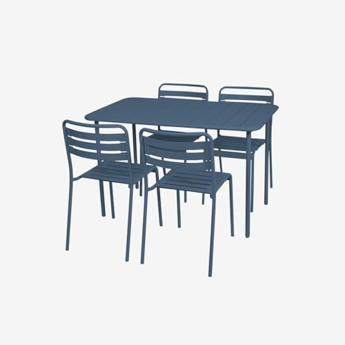 sweeek - Gartentisch + 4 Stühle aus Stahl, 120 x 70 x H72,5 cm - Amelia