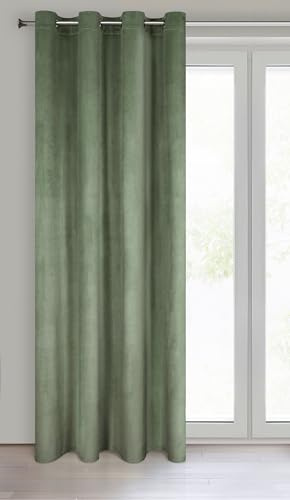 Eurofirany Tenda in Velluto Morbidissimo Oscurante con Occhielli - 1 Pannello, Tenda per Camera da Letto, Cucina, Soggiorno, 140x250 cm, Oliva