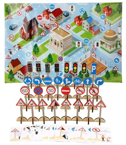 Signes de circulation Playset - Signes de circulation routière Playset | Toy des panneaux de signalisation en bois | Signes de rue en bois Playset | Ensemble de jeu éducatif | Panneau de route réalist