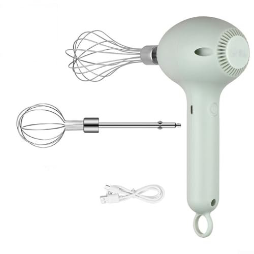 Elektrischer Handmixer, kabellos, tragbarer Handbesen mit 2 abnehmbaren Rührköpfen, Eierschlägel, wiederaufladbar zum Backen (grün)