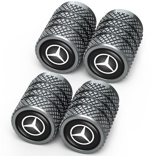 Legierung Auto Ventilkappen für Mercedes Benz A C E S Class Sery GLK CLA GLA GLC GLE CLS SLK AMG,4pcs Ventilkappen Auto Reifen Ventilkappe, Auto Reifen Luftabdeckungen Staubkappen, schwarz