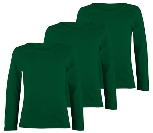 janisramone® Pack of 3 Kids T-Shirts, Unisex Plain Girls and Boys Long Sleeve T Shirt, Casual Round Neck Stretchy & Comfortable Boys Girls School Shirts