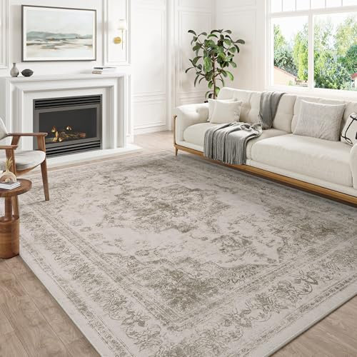 HUGEAR Vintage Waschbarer Teppich 300x400 kurzflor Wohnzimmer Retro Taupe Wohnzimmer Rugs for Living Room Weich rutschfest Groß Tepich Schlafzimmer Carpet Living Room Bedroom Esszimmer Teppiche Büro