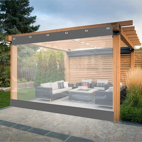 VSHENG Outdoor Vinyl Curtain Waterproof Pergola Side Panels Weather Resistant Heavy Duty PVC Clear Tarp for Pergola, Porch, Gazebos, Patio, Balcony Plastic Curtains(11'wx7'h(3.5 x2.2 m))