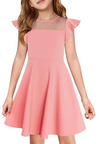Haloumoning Vestito da ragazza con volant, abito da festa, in rete, linea ad A, per matrimonio, per compleanno, per bambini, con tasca