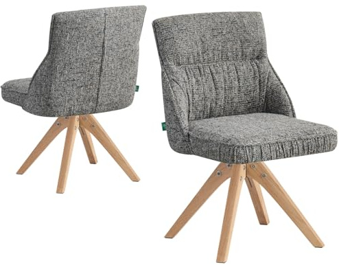DUBI Esszimmerstuhl Serina 2er Set – Skandinavischer Design Stuhl Dunkelgrau – 360° drehbar, Holz-Optik Eiche Gestell – Schalenstuhl gepolstert für Essbereich