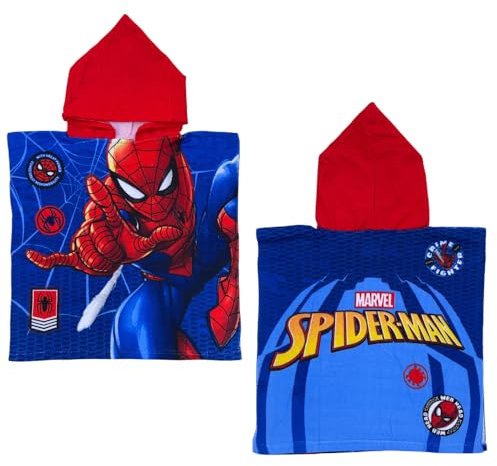 CARTOON Badeponcho für Kinder aus Polyester-Mikrofaser Größe 50 x 100 cm Strand Pool, Spiderman., Einheitsgröße
