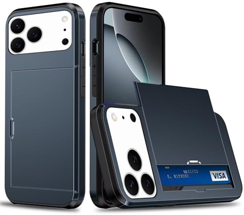 Beajew Handyhülle für iPhone 17 Pro Max Case Silikon, mit Kartenfach Silikon TPU Handyhülle Dünn Weiche Stoßfest Flexibel Handy Tasche Bumper Brieftasche Case, Marineblau