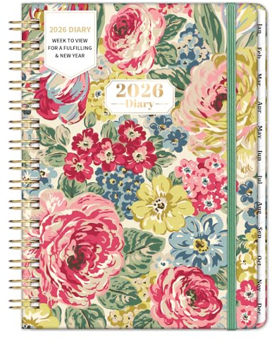 Terminplaner 2026 – Terminplaner 2026 Wochenansicht von Januar bis Dez. 2026, Tagebuch 2026 mit Stiftschlaufe, monatliche Registerkarten, Gummiband, Rückentasche – Vintage-Blumen