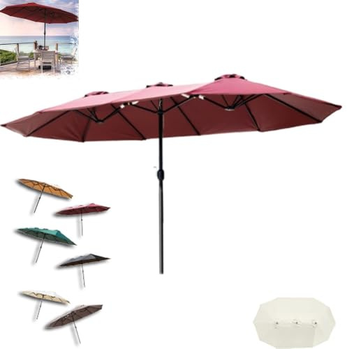 Terrassenschirm für den Außenbereich, 380 x 200 cm, doppelt, rechteckig, Marktschirm für Garten, Balkon, Hof, Burgunderrot, 3,8 x 2 m, Sonnenschutz für Tisch