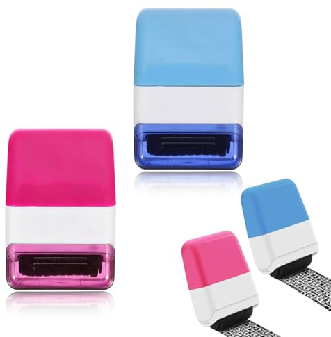 Datenschutz Rollstempel, 2 Stück Rollstempel Camouflage, Identität Diebstahl Prävention Rollstempel,Sicherheit Stempel, Adressen Uvm Unkenntlich Zu Machen,Für Identität Privatsphären(Rosa und Blau)