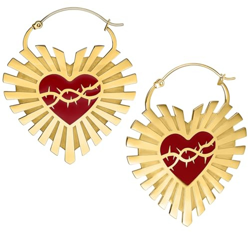 Wildcat Ohrringe - Barbed Wire Sacred Heart Hoops | Chirurgenstahl 316L - hautverträglich, langlebig, wasserfest