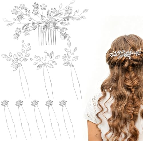 10 pezzi di fermaglio per capelli in cristallo argentato, accessori per capelli da sposa per donne, accessori con strass, decorazioni, spille decorative, adatte per spose e damigelle d'onore