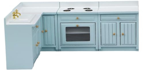 Azul Cielo 4 Uds 1:12 Juego de Cocina para casa de muñecas Estufa de Madera Fregadero gabinete Modelo Suministros