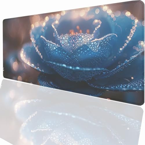 Tapis de Souris de Jeu, 1500x800x3mm XXL Tapis Souris Gaming Grand, Antidérapant Étanche, Extended Long Clavier Mouse Pad, Accessoire Bureau, pour Gamer, Ordinateur, PC Bleu Fleur LMDT9060