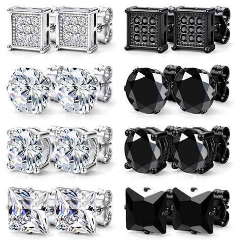 Dochais Herren Ohrringe Silber Schwarz Diamant, Edelstahl Ohrstecker Hypoallergen Zirkonia Männer Ohrschmuck, Klassische Stecker für Männer Jungen Damen