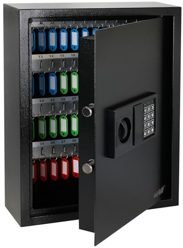 HMF Schlüsseltresor mit Zahlencode, Schlüsselsafe mit Elektronikschloss | 71 Haken | 46 x 36 x 12 cm | Schwarz