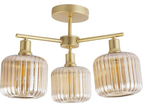 wilko Micah 3 Light Ceiling Fitting - Modern Chandelier, Living Room Dining Room, 45x45 cm, Champagne and Gold, Indoor Use, Electric