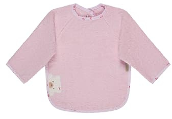 Sterntaler Ärmellätzchen Bär Betty, Baby- und Kleinkinder Lätzchen mit Ärmeln, praktischer Druckknopfverschluss, saugfähige Baumwolle, süße Applikation, 50×73×0,5 cm, rosa