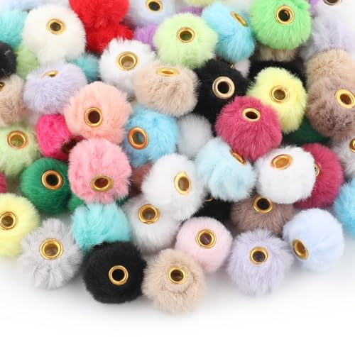 Nexlynk 200 Stück Pom Pom Perlen 2,3 cm in Gemischten Farben, Flauschige Kunstpelz Perlen für DIY Basteln, Schmuckherstellung, Schlüsselanhänger, Armbänder, Halsketten