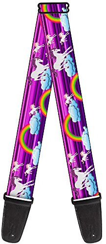 Buckle-Down Gitarrengurt Unicorns Rainbows Stripes lila 2 breit