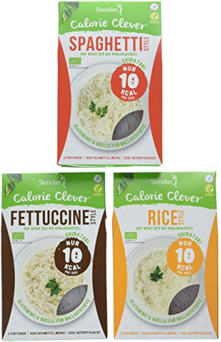 Slendier Bio Konjak-Nudel Fitness Probierpaket: 2 x Fettuccine-Style 250g, 2 x Spaghetti-Style 250g, 2 x Rice-Style 250g