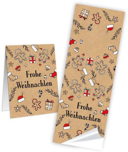 Logbuch-Verlag 100 weihnachtliche Sticker 5 x 14,5 cm Geschenketiketten Frohe Weihnachten natur rot schwarz weiß