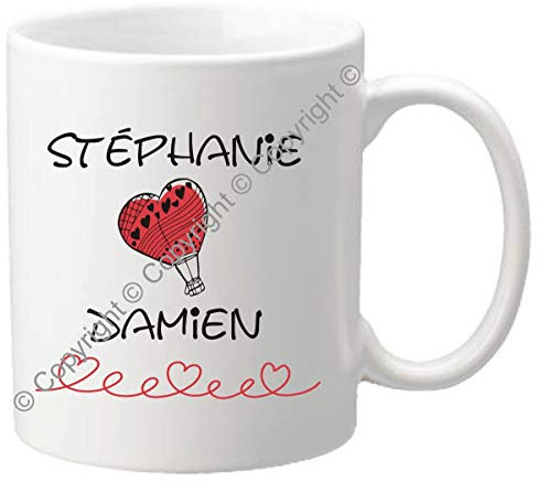 Mug personnalisé avec vos prénoms - Tasse cadeau pour la Saint Valentin - Homme ou femme - Cadeau romantique pour un couple - Cadeau de Mariage, anniversaire de mariage - Mug.SvB