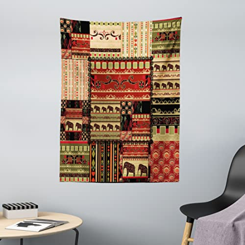 ABAKUHAUS afrikanisch Wandteppich, Patchwork Stil Asiatische aus Weiches Mikrofaser Stoff Waschbar ohne Verblassen Digitaldruck, 110 x 150 cm, Grün Schwarz