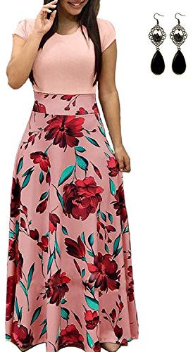 UUAISSO Femmes Robe De Plage Longue Decontractée Tunique Manche Courte ÉTé Boho Maxi Grande Taille H-Rose-Manche Courte 5XL
