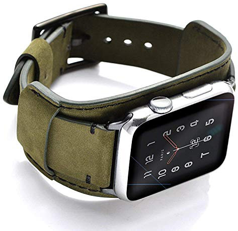 CooBES Compatible avec Apple Watch Bracelet 45mm 44mm 42mm Cuir Véritable Bande Remplacement Strap avec Boucle en Compatible iWatch Series 7/6/5/4/3/2/1 SE pour Hommes Femmes (45/44/42mm, Vert)