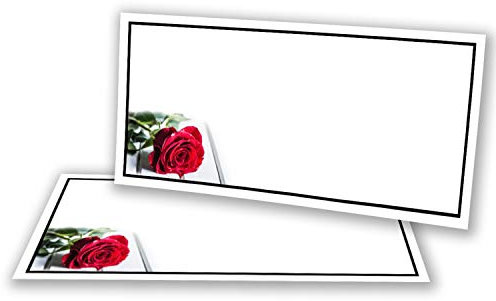 400x Beileidskarten ohne Text - Würdevolles Motiv schwarzer Trauer-Rahmen mit Stielrose Matt - Trauerkarte in 21 x 10,5 cm DIN Lang - schlichte Kondolenzkarte Beileid