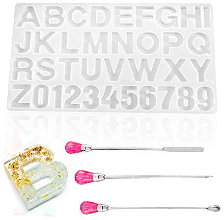 TIANTI 1 molde de silicona para letras, kit de moldeo para llaveros, 3 palos, kit de moldes de resina epoxi, para llaveros, joyas, colgante, herramientas educativas