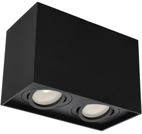 EDO Foco de Superficie PALLAD 2 BLACK - Doble Lámpara de Techo Negro, Spot LED 2xGU10 Ajustable, Plafón Cuadrado Orientable para Interior, Iluminación Moderna para Salón, Cocina y Dormitorio